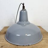 Industrial British Grey Enamel Factory Pendant Lamp, 1960s