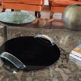 Hollywood regency black glass tray, Italy 1970s