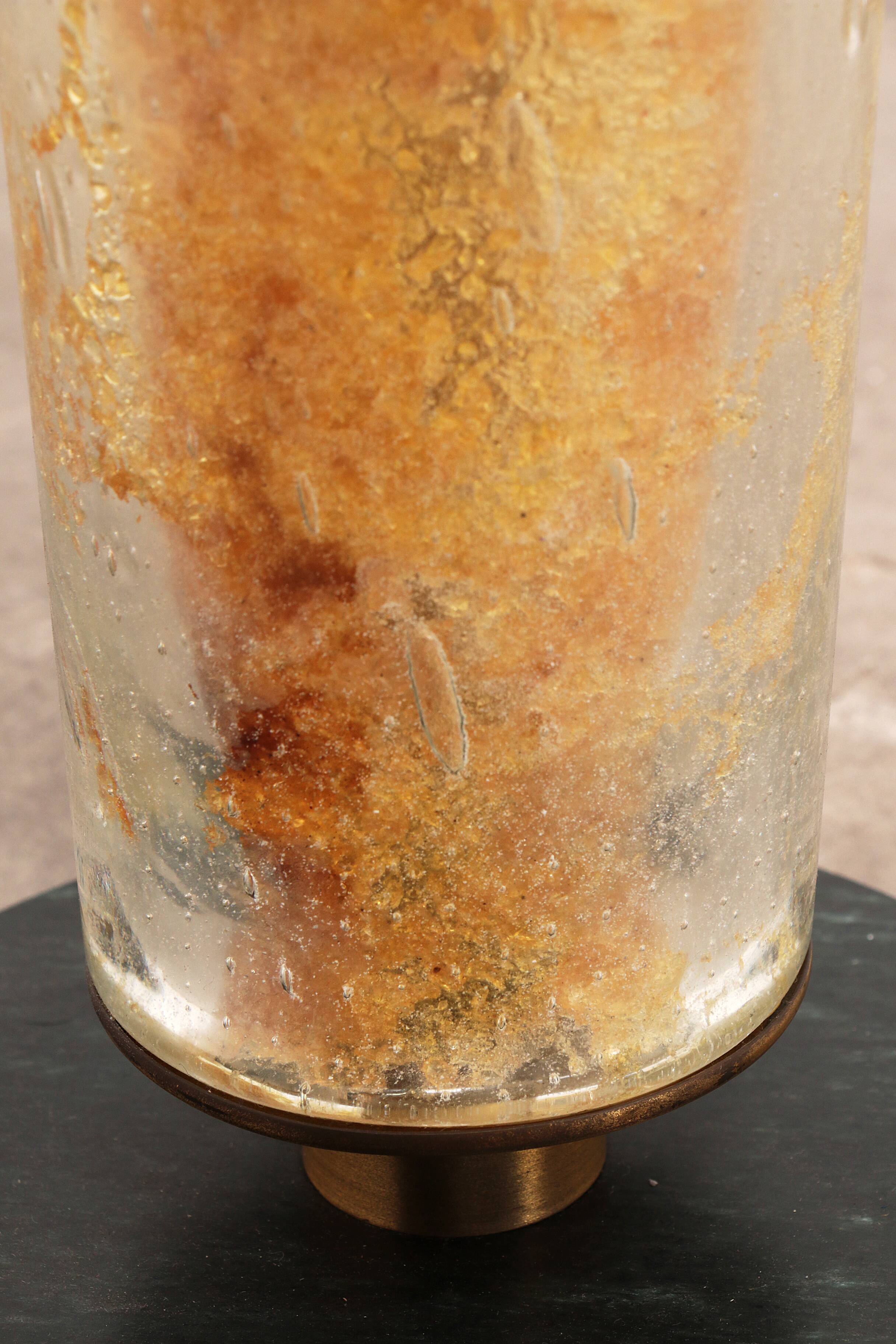 Brutalist Table Lamp Marble & Glass, Vintage 1980