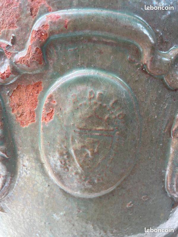 Antique French enamelled earthenware planter or pot