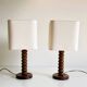 Pair of French Art Deco Wooden Table Lamps Attributed to Charles Dudouyt