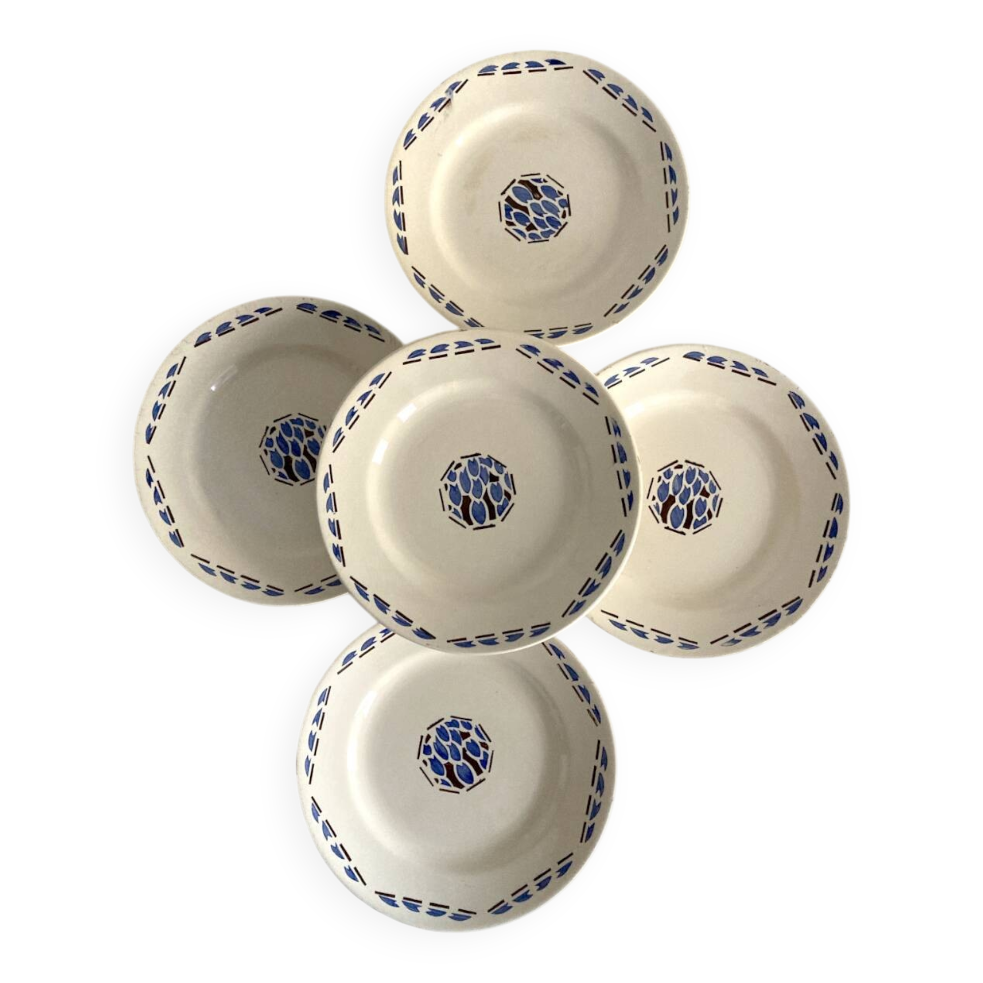 5 serving plates, ironstone from Longchamp, Arlette pattern, 1950