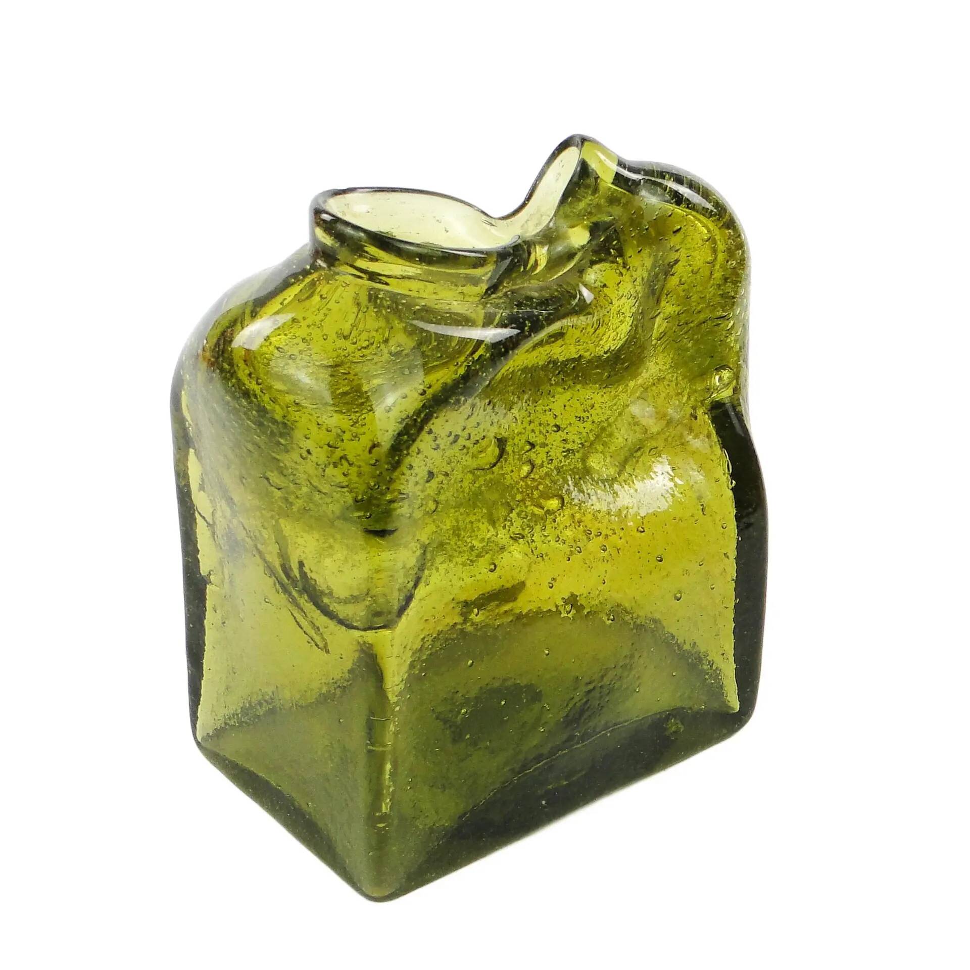 Mid-century modern glass form, olive glass, designed by M. Veltuzen-Nagrabecka, Poland, 1970s