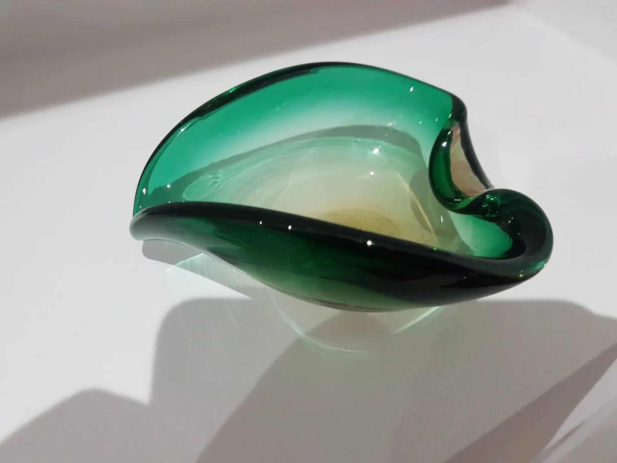 Ashtray, green-brown glass, designed by E. Beranek, Škrdlovice, Czechoslova