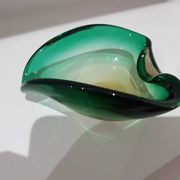 Ashtray, green-brown glass, designed by E. Beranek, Škrdlovice, Czechoslova
