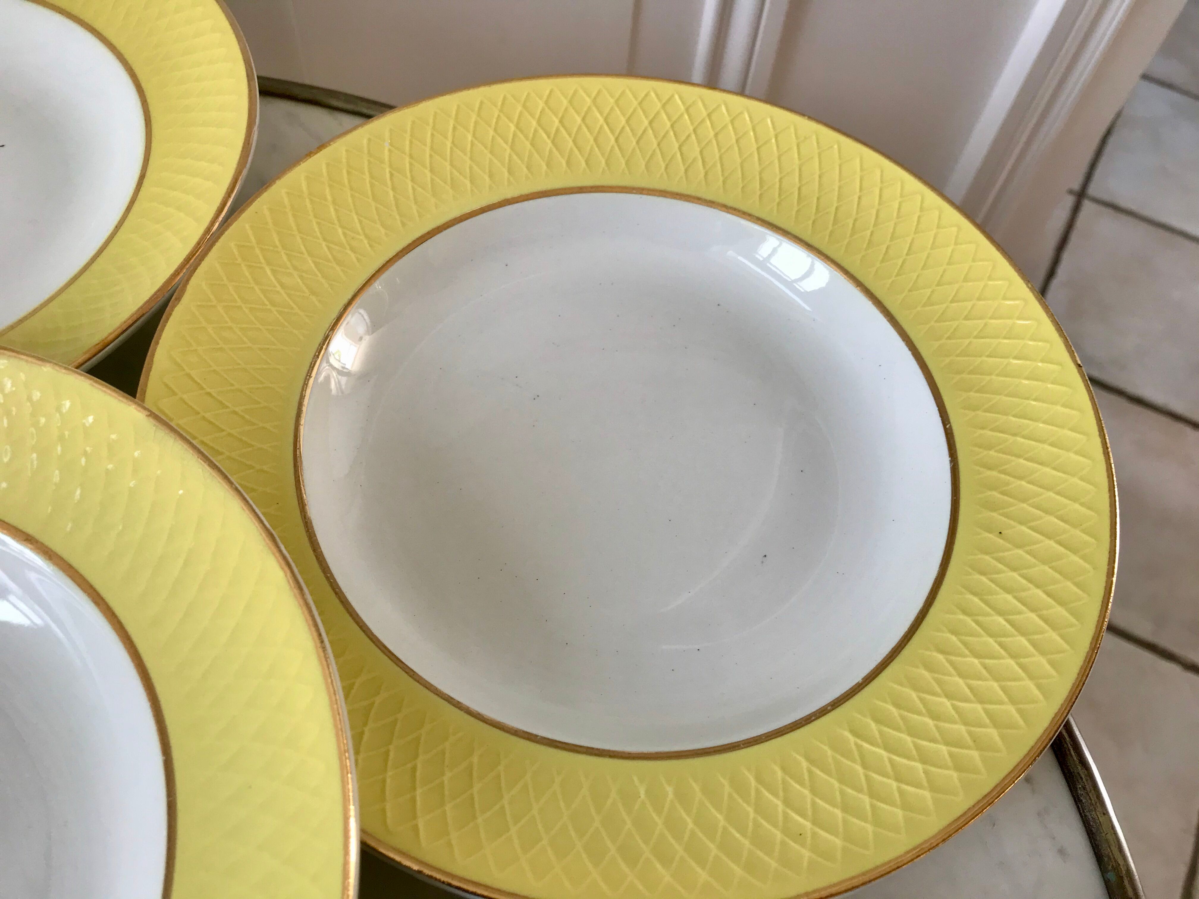 lot of 6 hollow plates Moulin des Loups textured canary yellow 50s