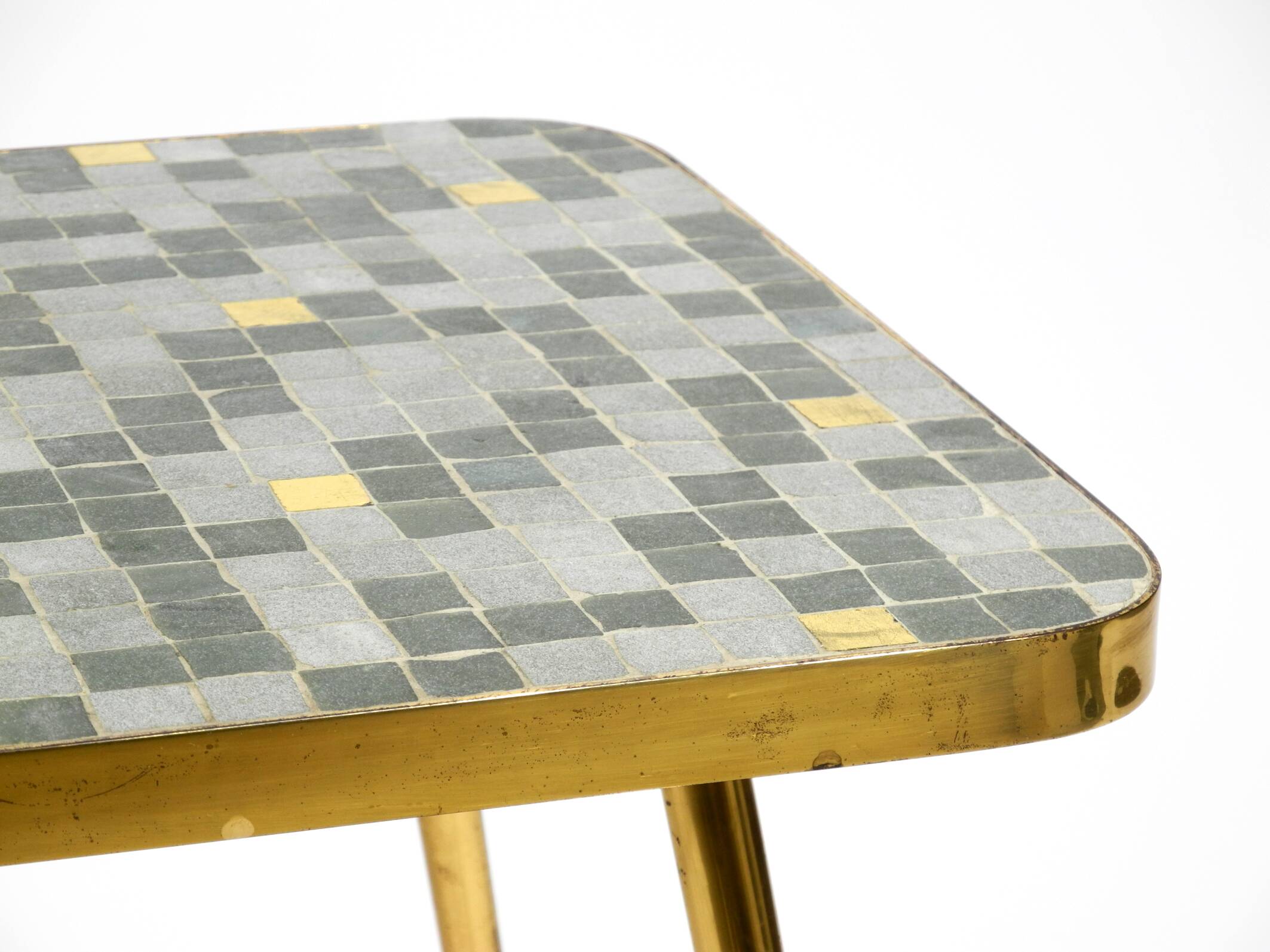 Beautiful Mid Century Modern brass side table with mosaic surface by Münche