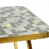 Beautiful Mid Century Modern brass side table with mosaic surface by Münche