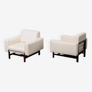 Paire de fauteuils en velours bois haut de gamme 1970 vintage modernisme