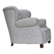 1950s, Danish relax chair by Fritz Hansen, model 1518, grey furniture wool.