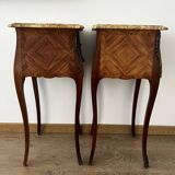 Set of 2 Louis XV marble marquetry bedside tables