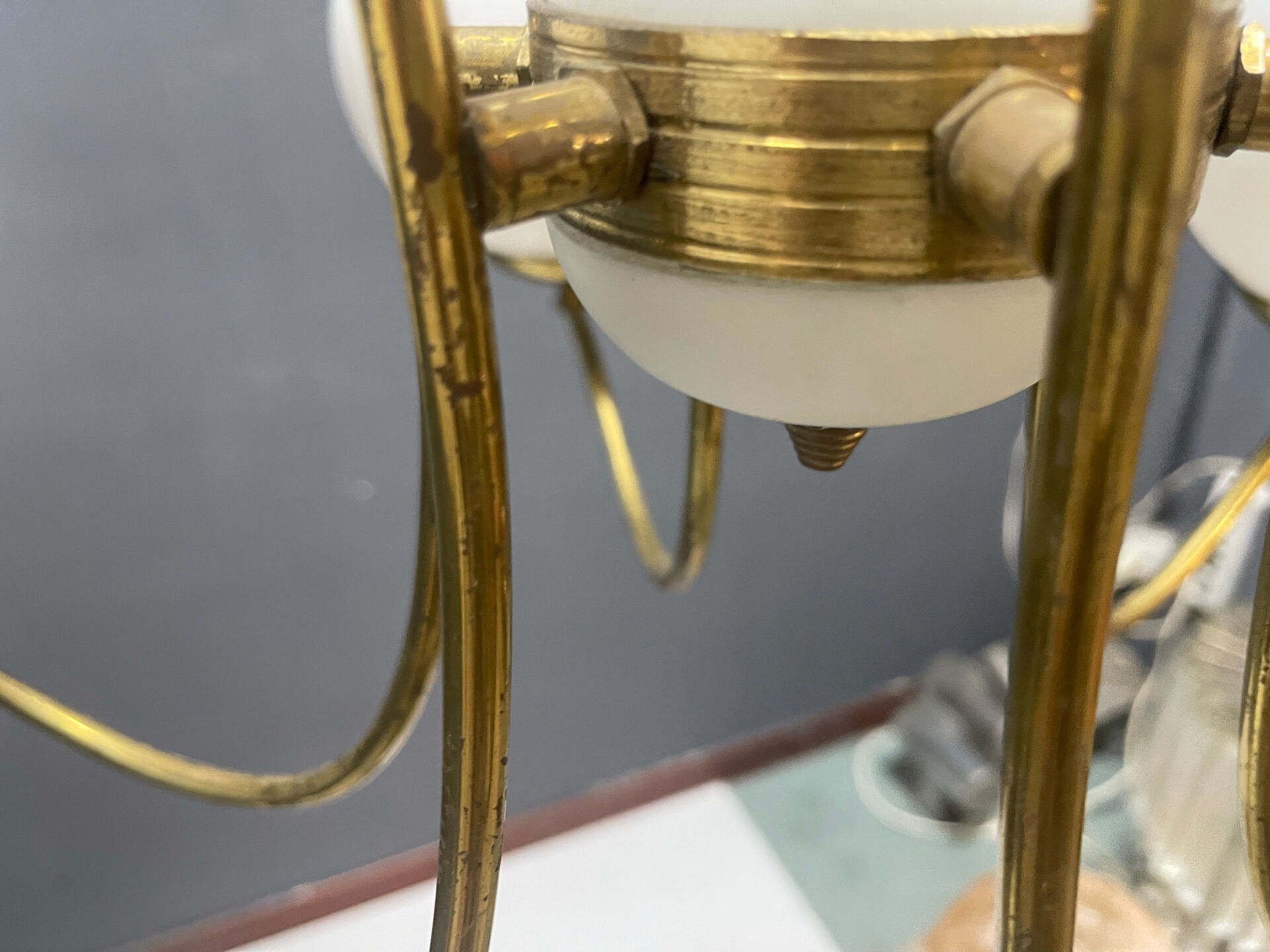 White Opaline Glass & Brass Chandelier, 1960s