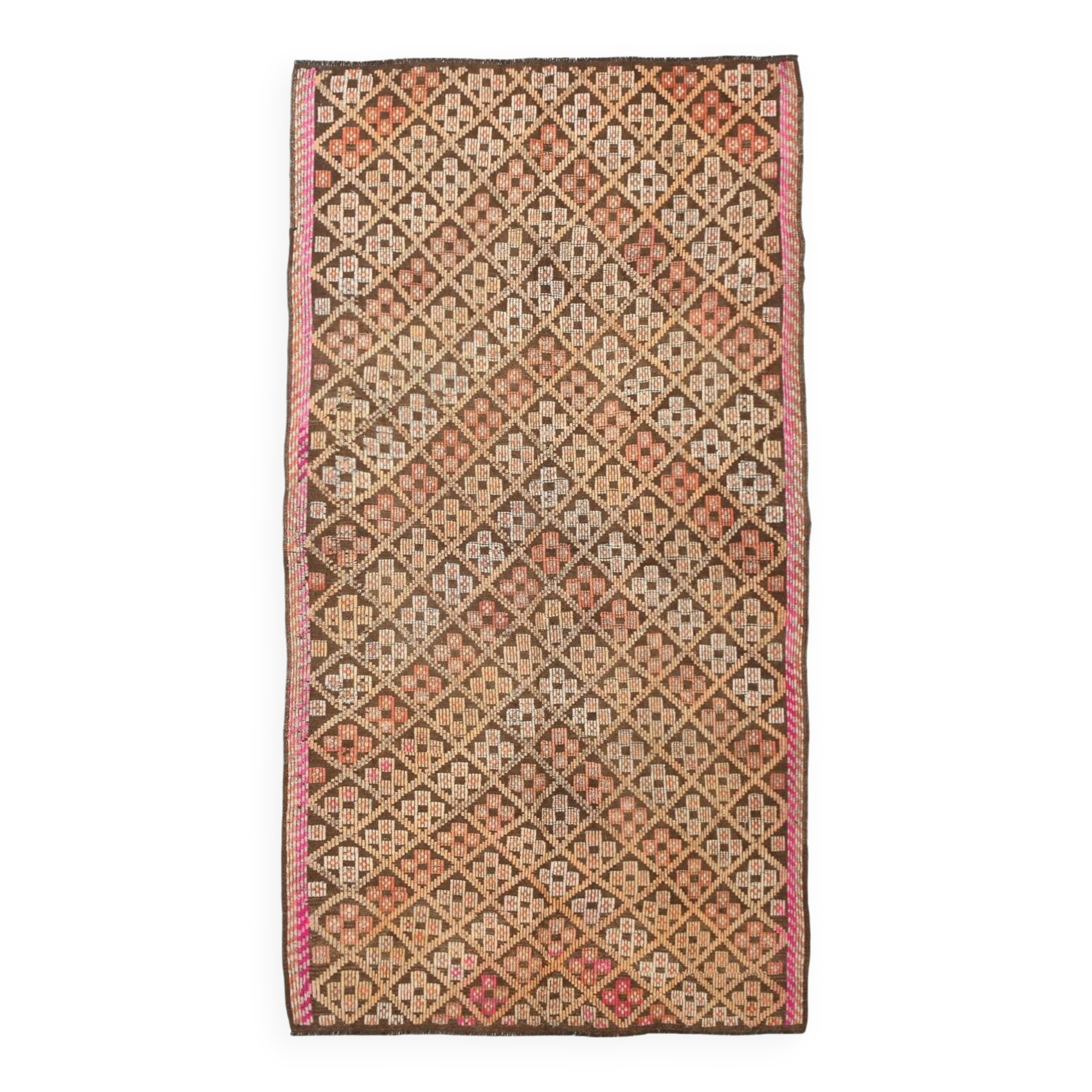 5x9 Yellow Brown Turkish Kilim Rug, 151x282Cm