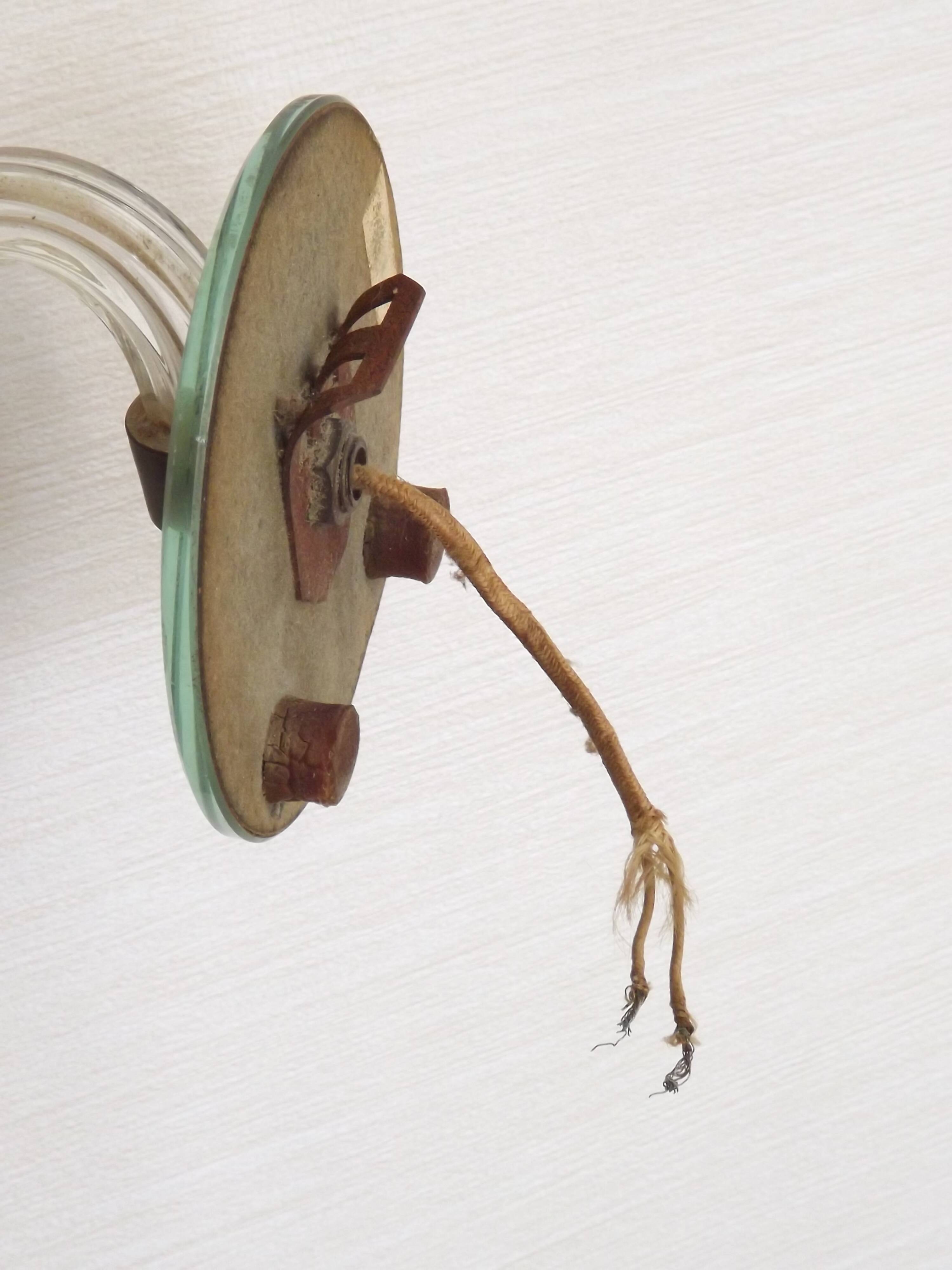 French Vintage Small Mirrored Backplate Wall Sconce Glass Arm & Bobeche