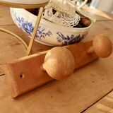 Vintage pine wall coat rack with 2 hooks