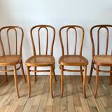 Set of 4 cane chairs in bentwood and honey-coloured cane thonet early 20th century
