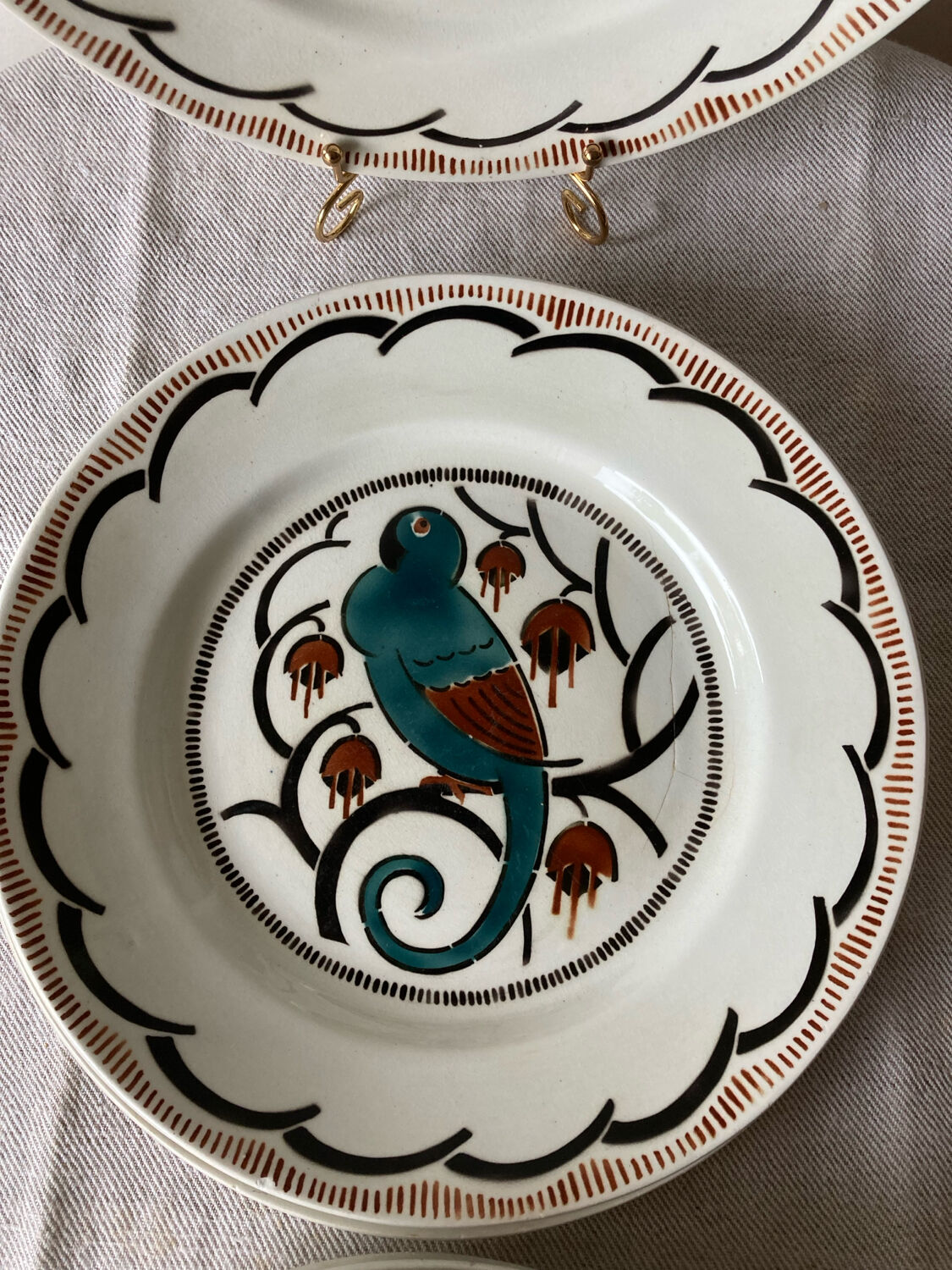Ironstone plates, K&G Luneville, parakeet model.