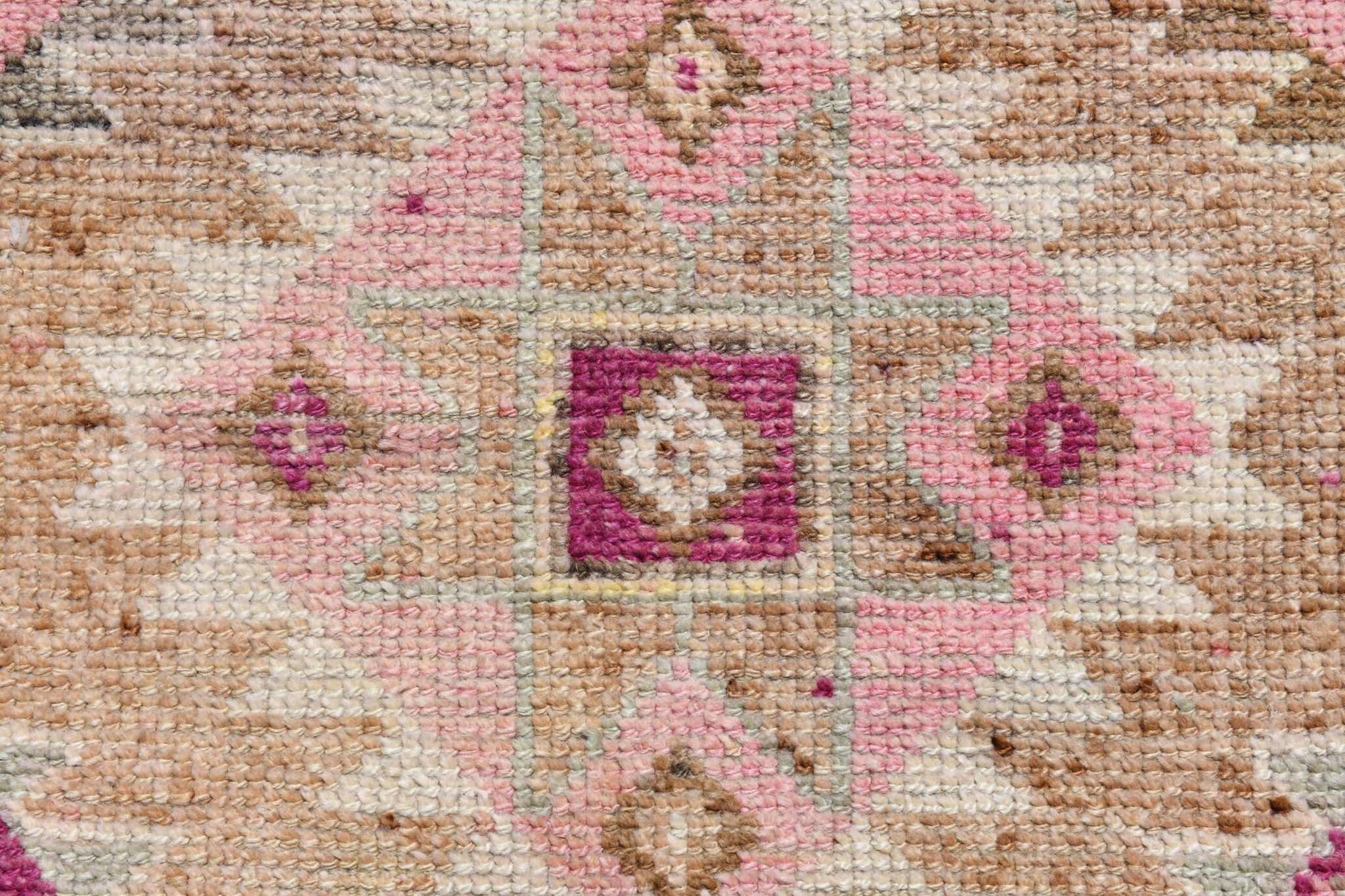Fuchsia & Pink Vintage Runner Rug,Anatolian Geometric Wool Carpet,80x364 Cm