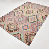 6x9 Green & Blue Tribal Pattern Vintage Kilim Rug, 177x266Cm