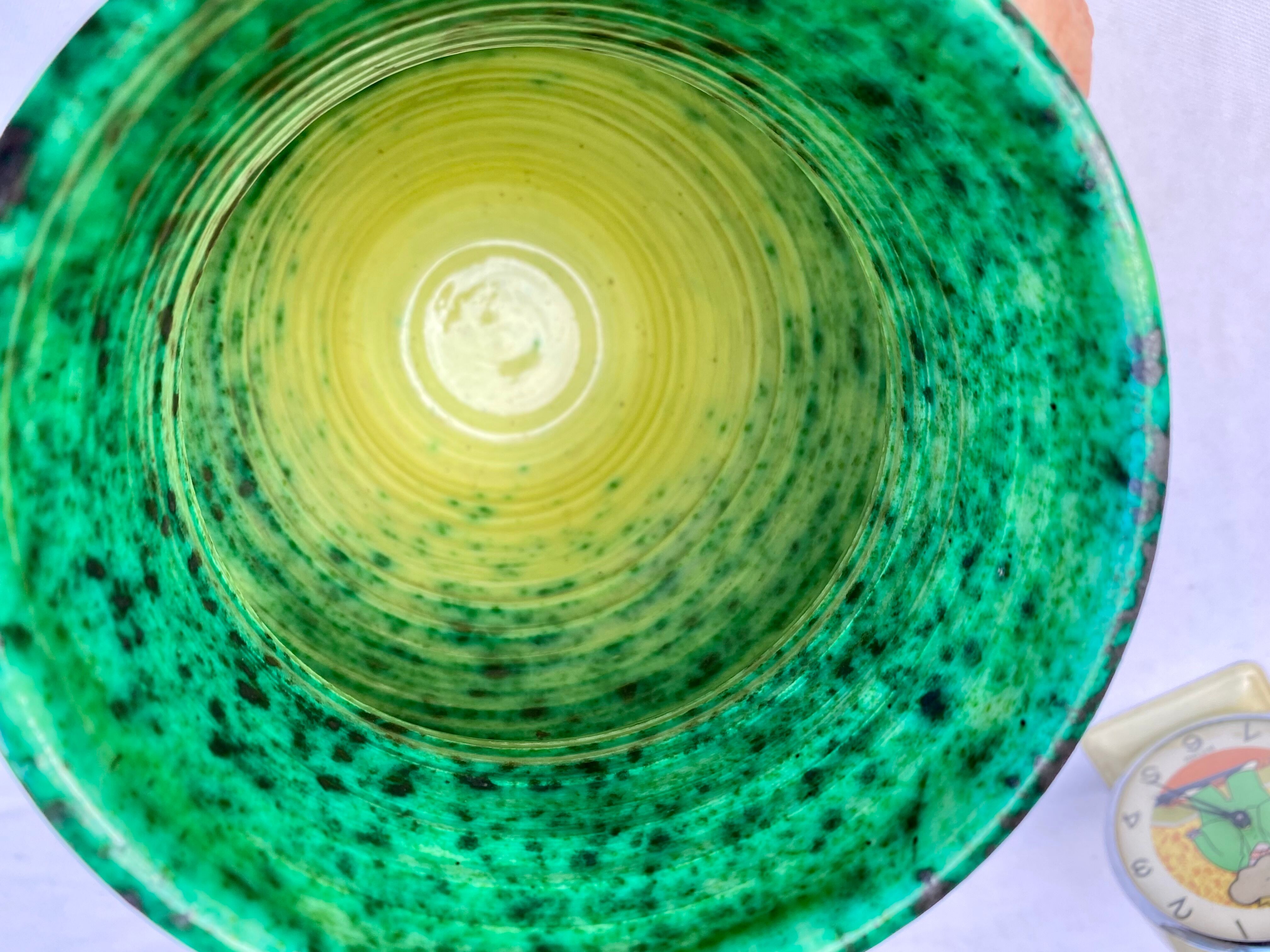 Ceramic vase Accolay vintage 60s Speckled enamels green