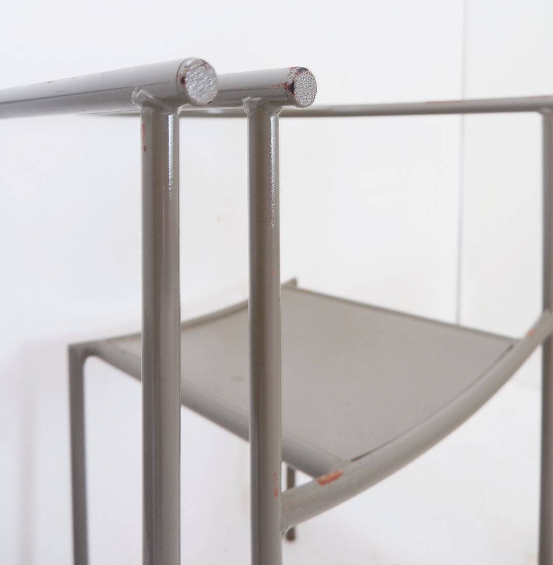 Set of 4 gray metal chairs in the style of Starck's "Von Vogelsans" model