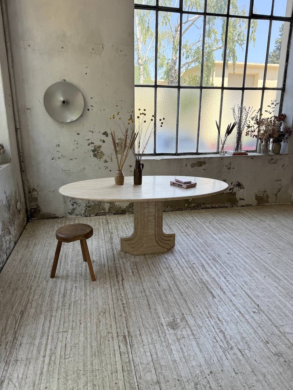 Travertine dining table 1970 Italy Tobia Scarpa