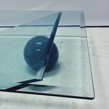 Table basse design sculptural - Marbre noir et verre style années 80