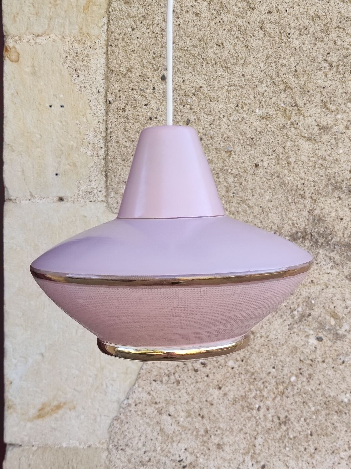 Vintage pink glass pendant light in Space Age style