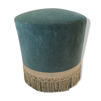 Pouf beaded blue velvet with fringes