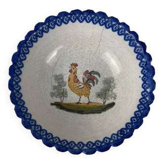 Regional earthenware small hollow dish decorated with 20th century rooster