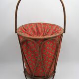 Travailleuse rotin tissus vintage