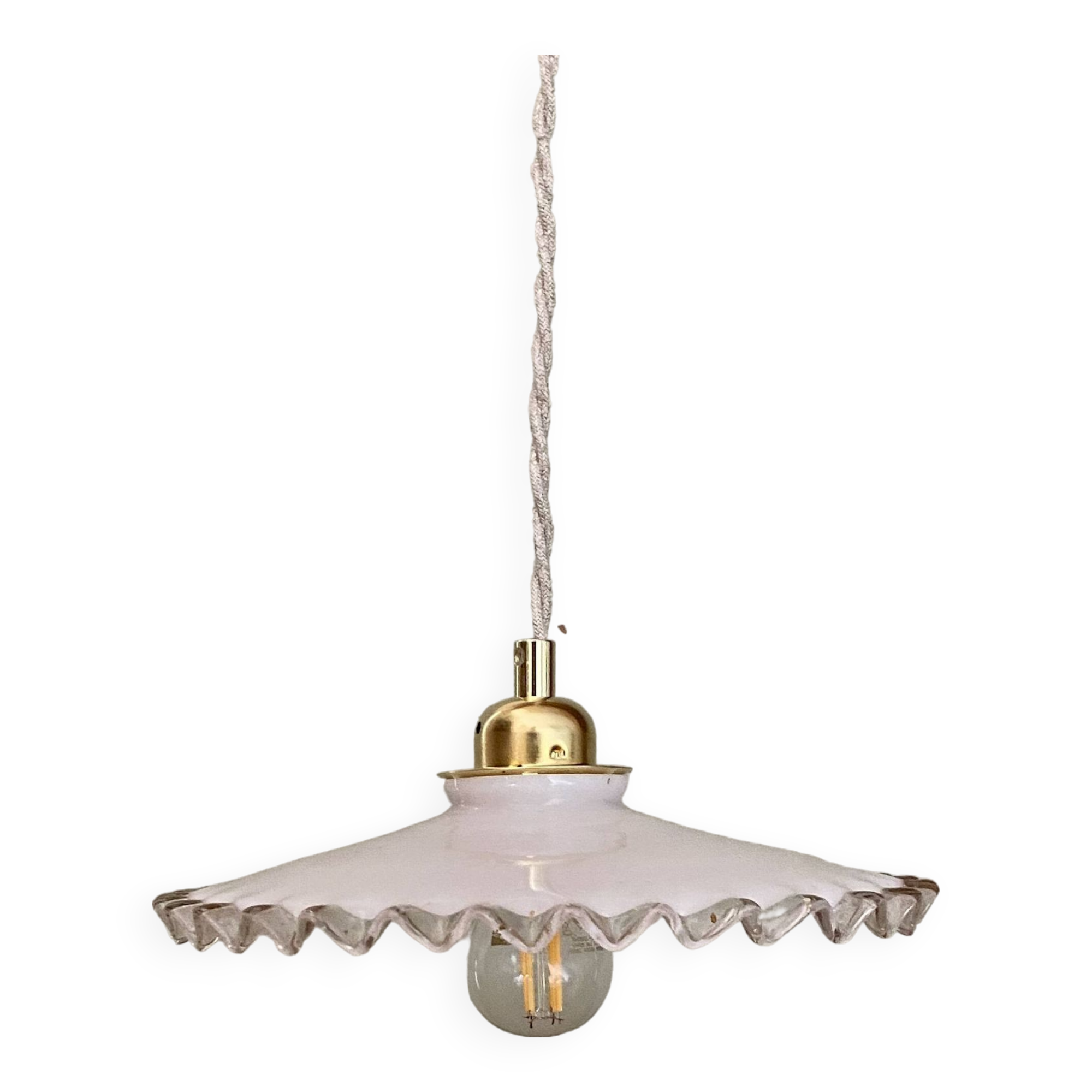 Vintage lampshade pendant light in white opaline