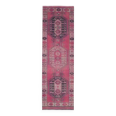 Tapis coureur vintage en laine et coton turc noué à la main rose 104x351