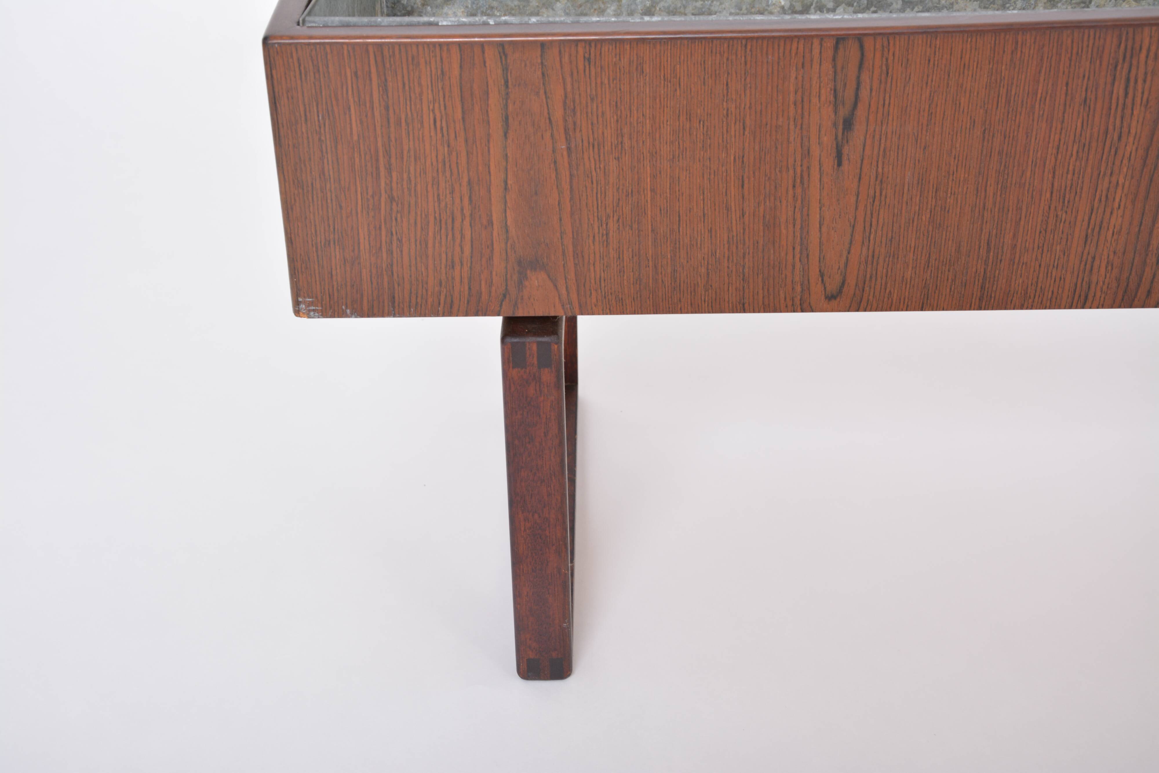 Elegant Danish Midcentury Teak wooden Planter Box with inlay metal tub