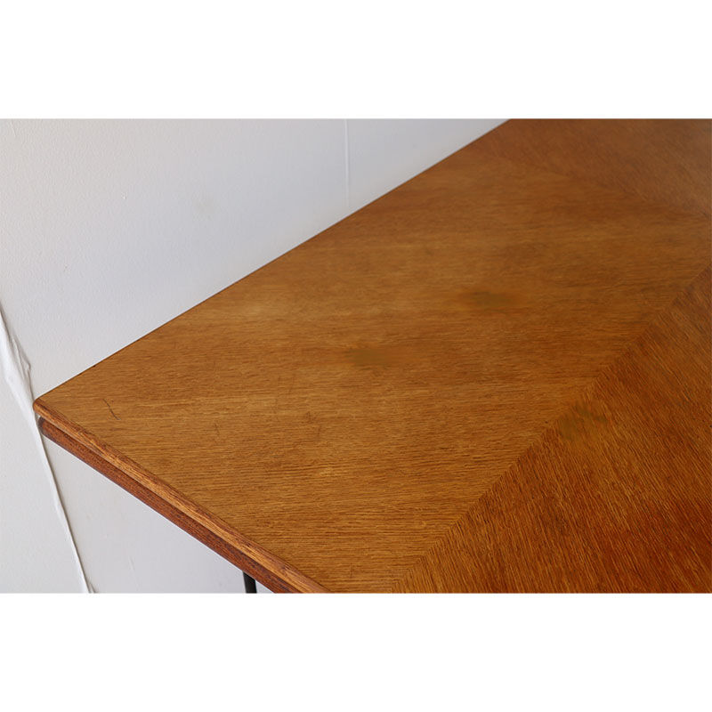Vintage extendable dining table in wood and metal base, 1950