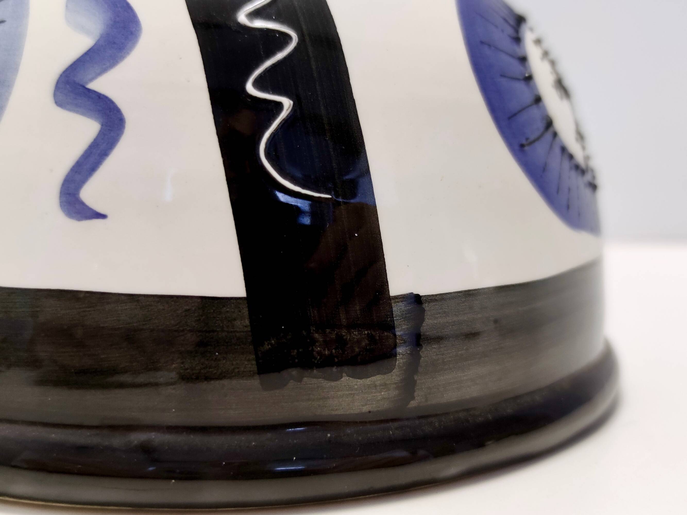 White, Black and Blue Hand-Painted Ceramic Jug / Vase