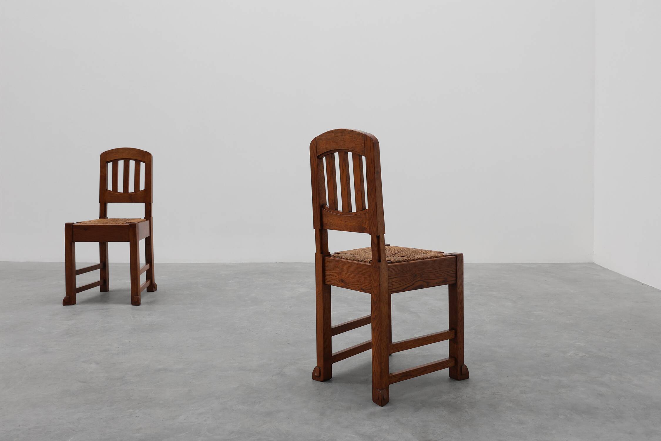 Set of 4 Early Art Deco Oak & Wicker Dining Chairs, Belgium, 1915