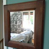 Rustic rectangular vintage oak wall mirror