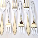 6 fourchettes à dessert modernistes en métal argenté chantourné DEETJEN