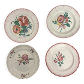 Set of 4 Islettes earthenware plates – 18th century – floral decoration