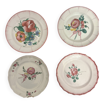 Set of 4 Islettes earthenware plates – 18th century – floral decoration
