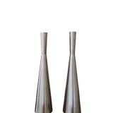 Pair of vintage brushed metal candlesticks