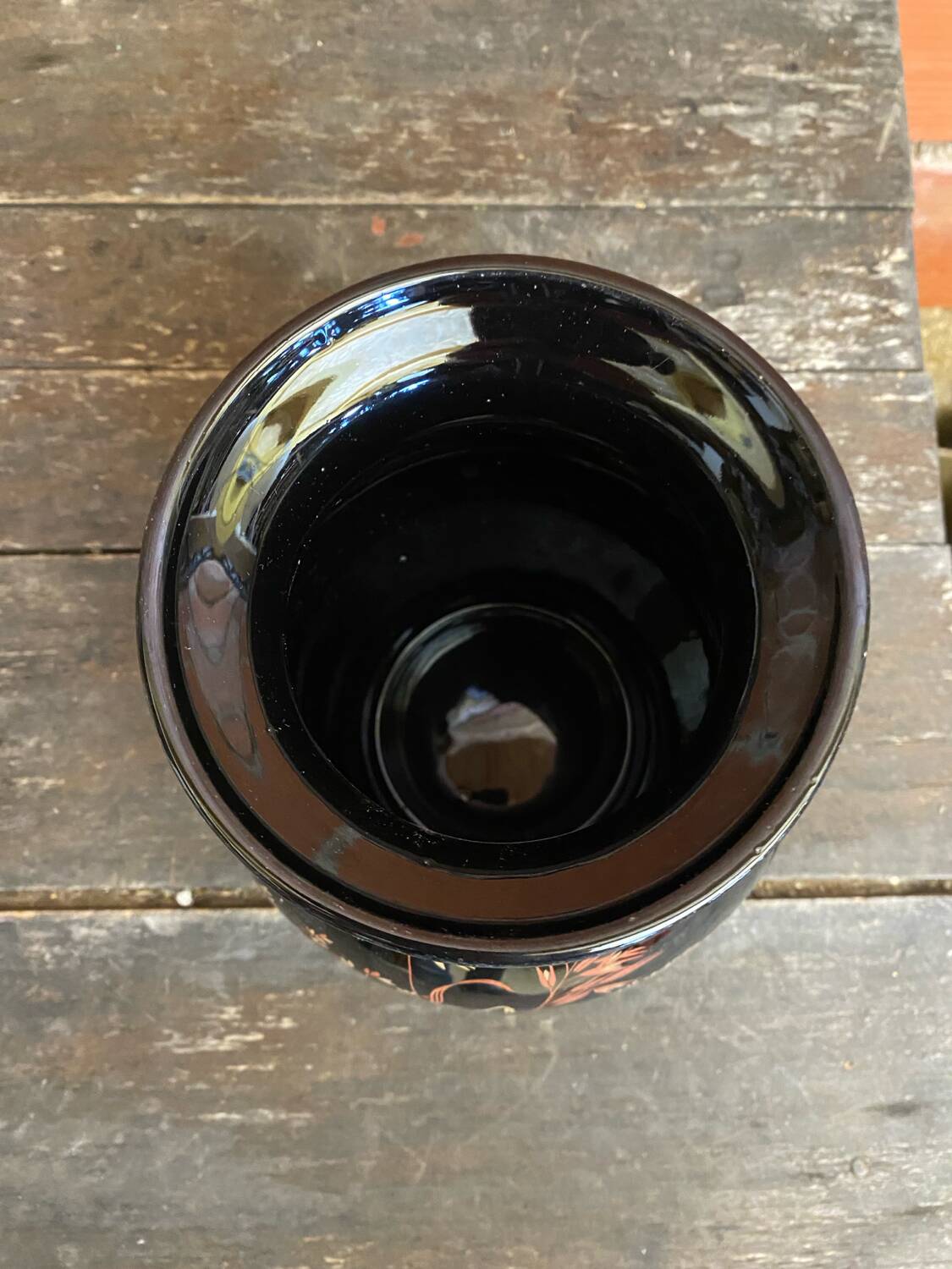 Antique st clement vase black ceramic painted decor vintage