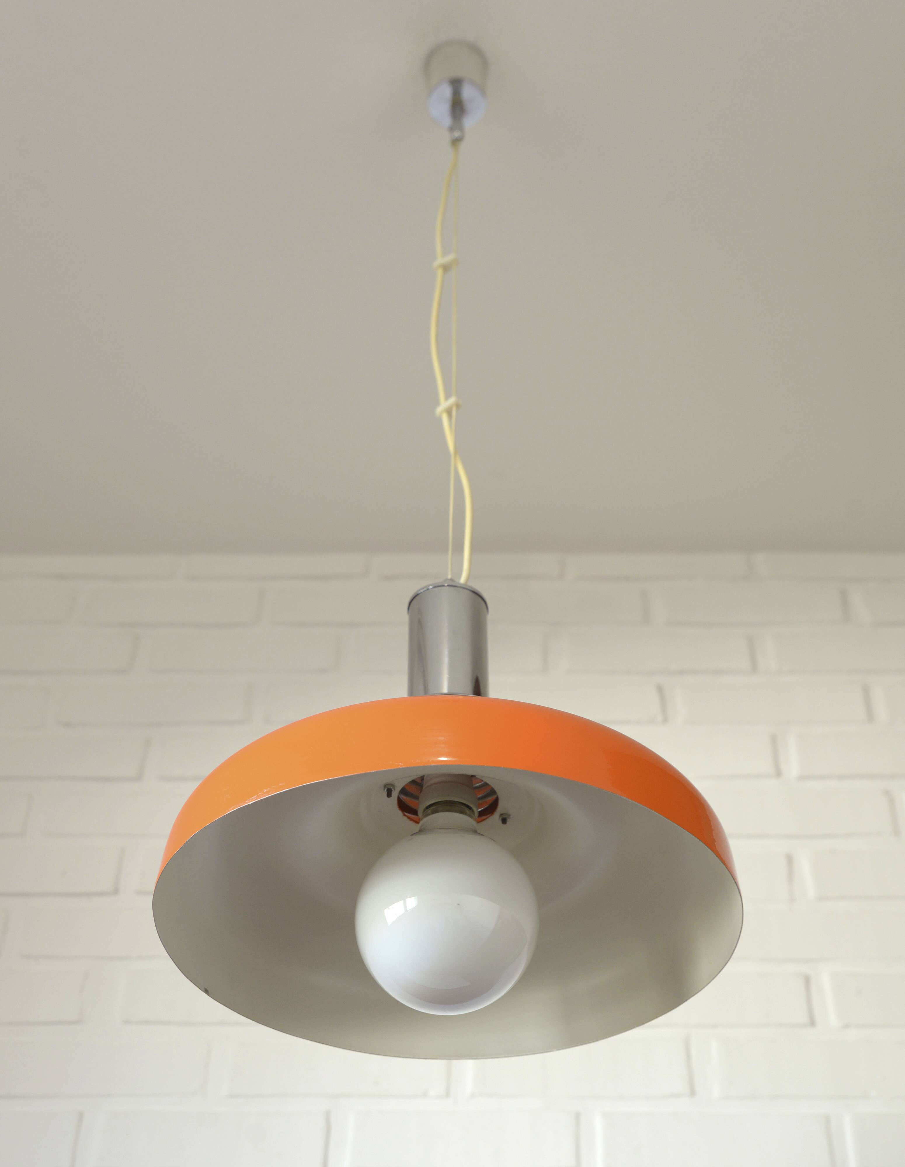 Vintage Orange Mid Century Modern Pendant Lamp Yugoslavia in the 1970's