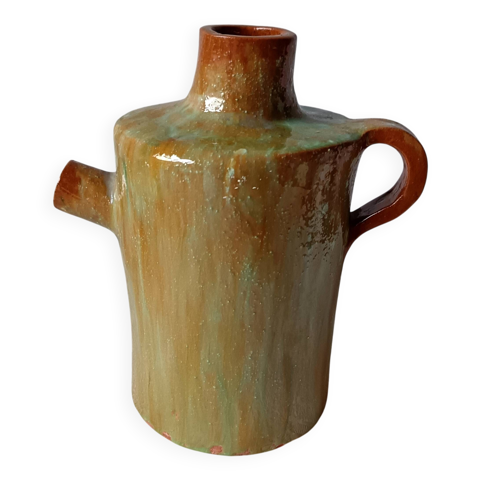 Jarre en terre cuite artisanale vintage émail vert France