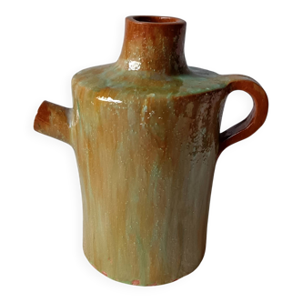 Vintage green enamelled handmade terracotta jar France