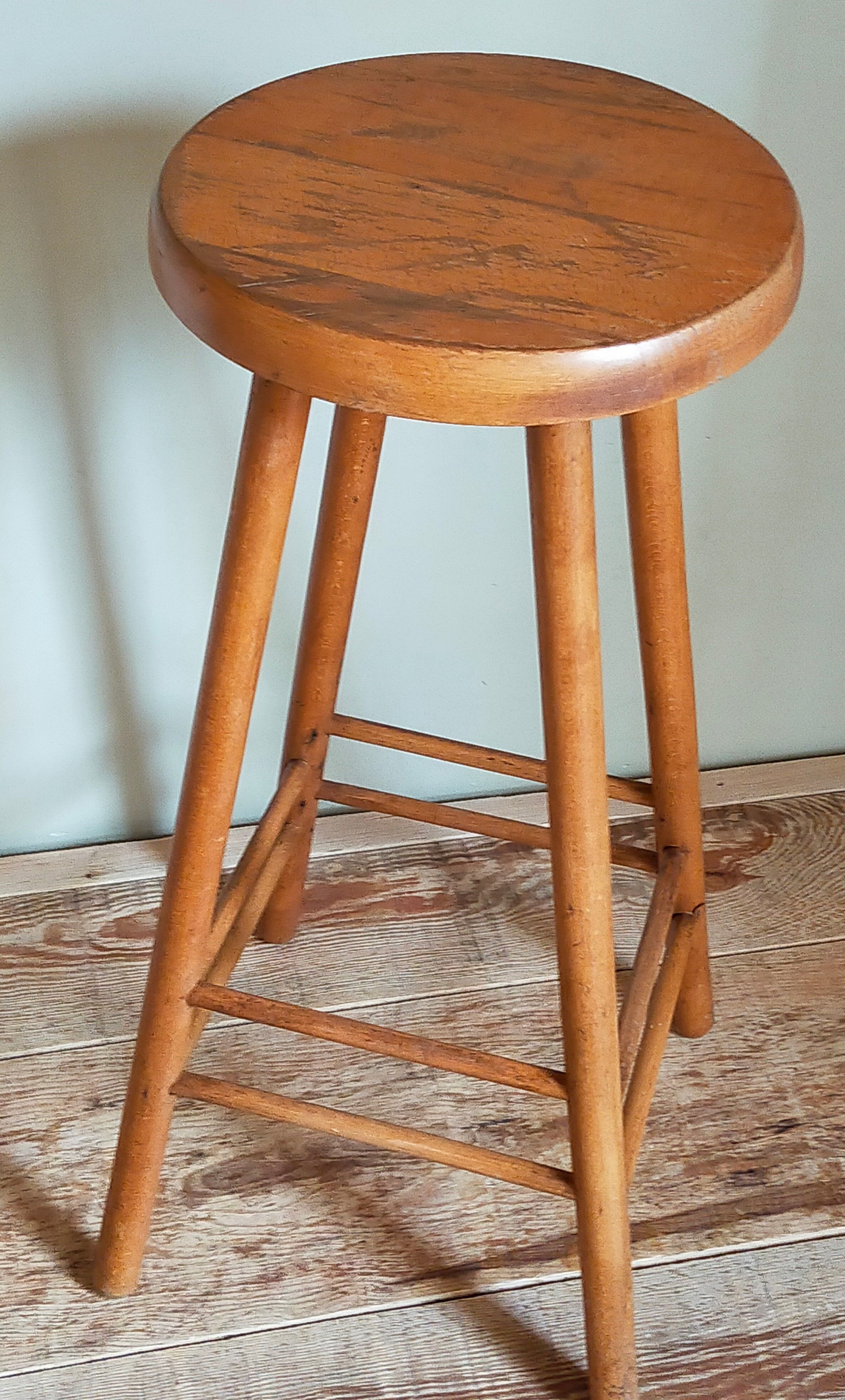 Vintage solid blond wood bar stool