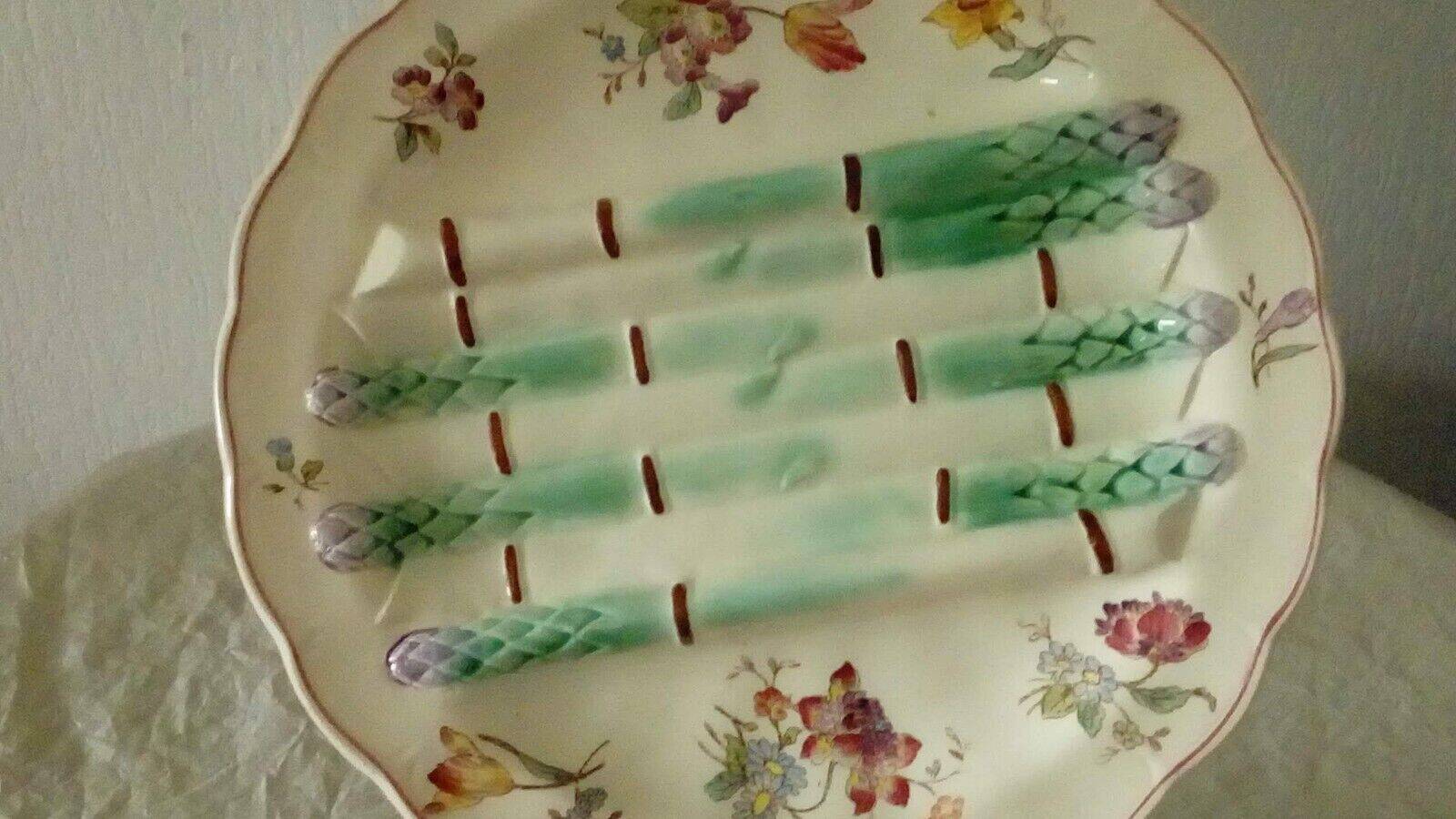 Asparagus plate faience Longchamp barbotine ironstone