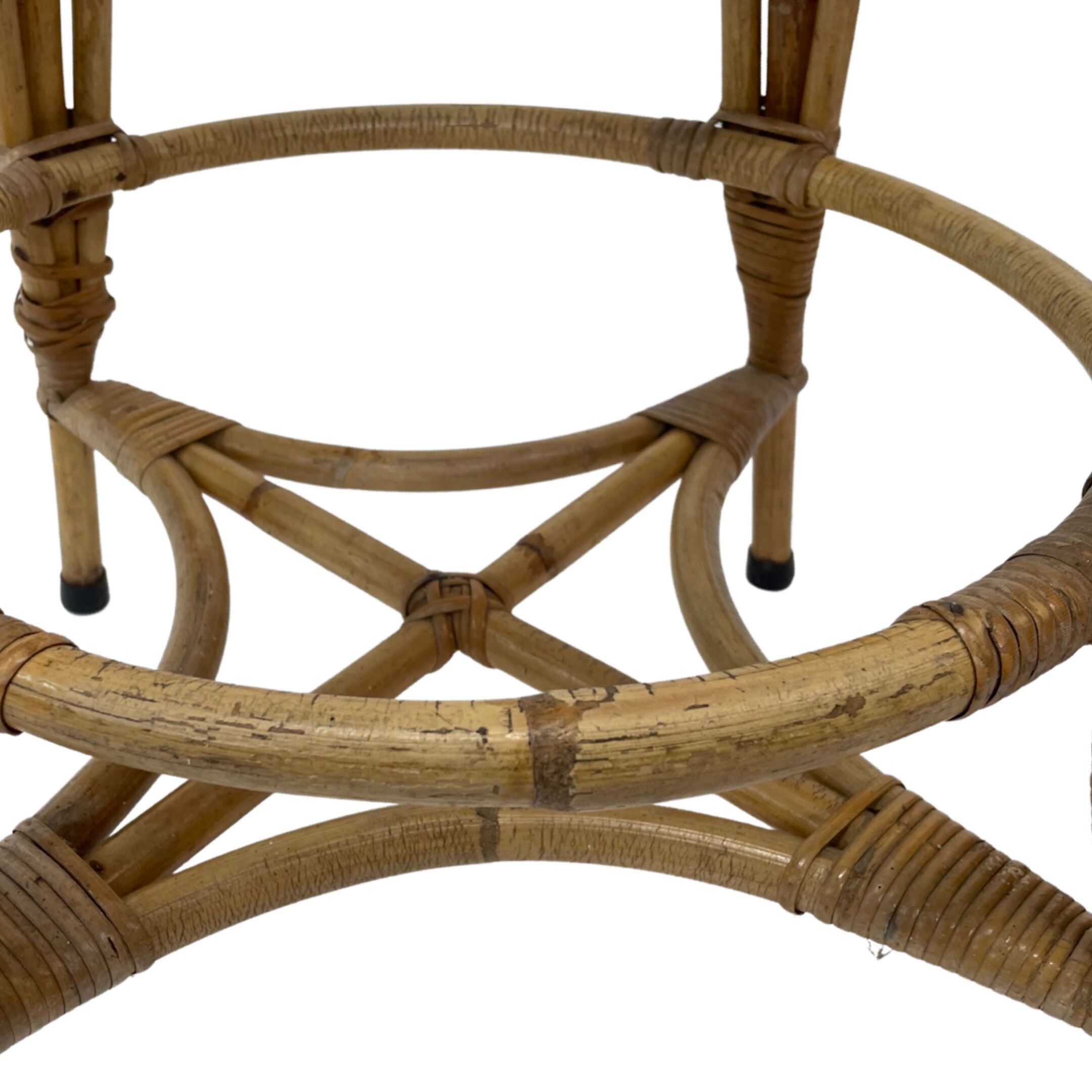 Tabouret vintage en rotin des années 60