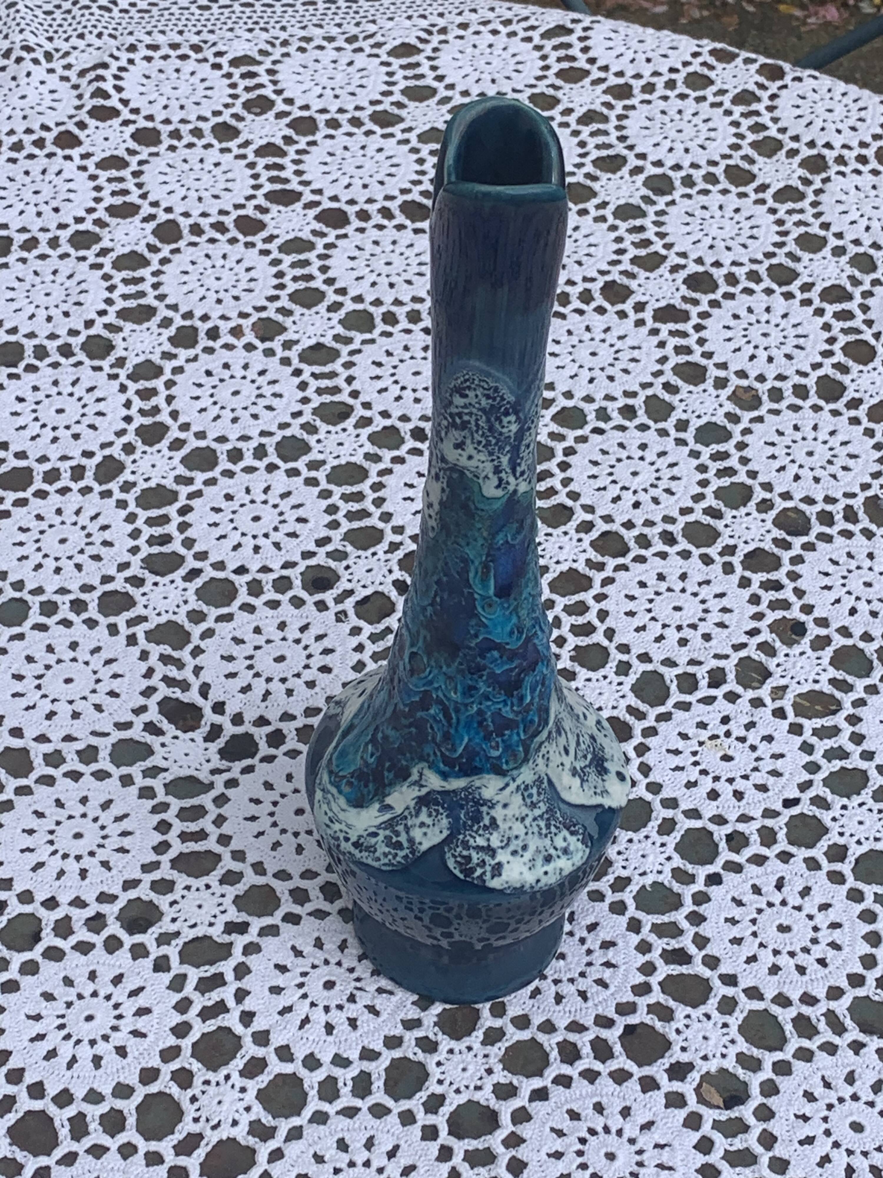 Vase, soliflore in wash-glazed ceramic, shades of blue, Vallauris style, vintage design